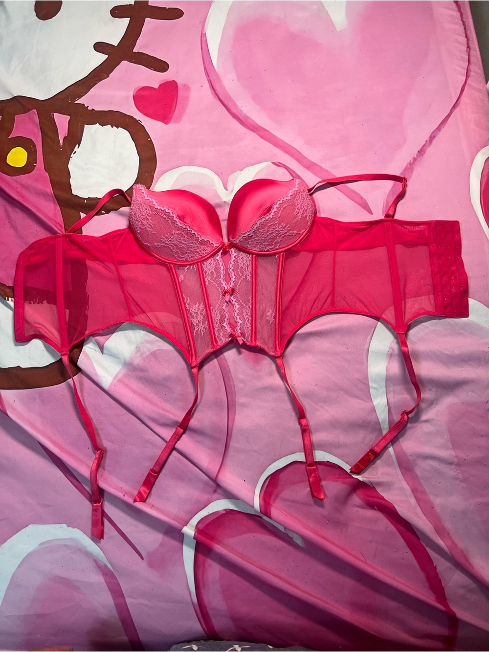 Pink Lace Underwire Bustier with Garters - Women Intimates